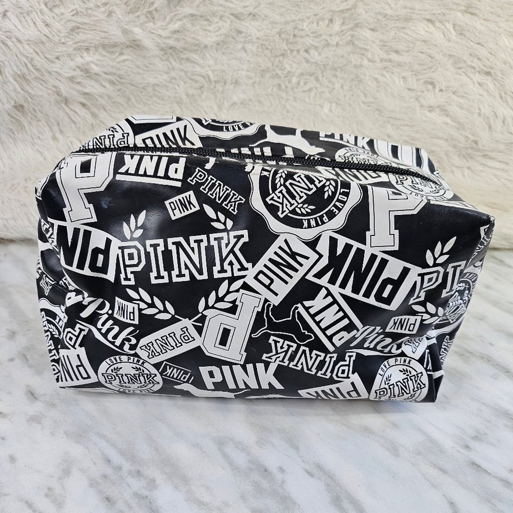 Victoria's Secret PINK Black &White PINK LOGO Cosmetic Case